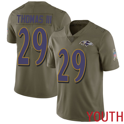 Baltimore Ravens Limited Olive Youth Earl Thomas III Jersey NFL Football #29 2017 Salute to Service->youth nfl jersey->Youth Jersey